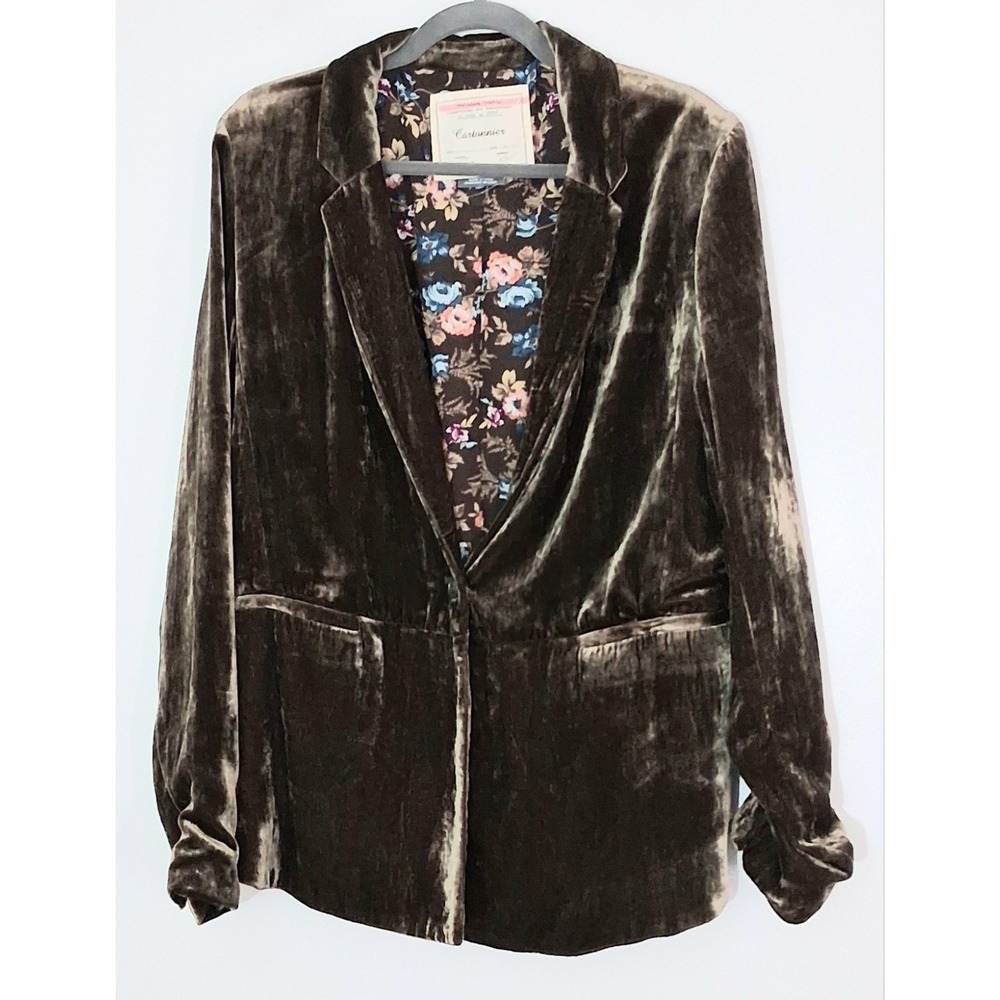 Cartonnier Anthropologie Velvet Blazer Size 14 Green One Button Pre-owned